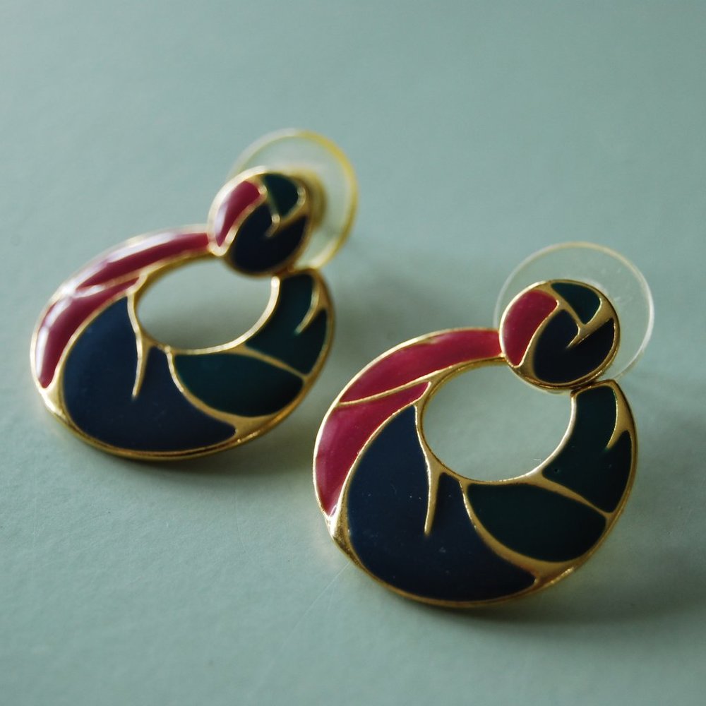 80's teal and purple/pink drop earrings